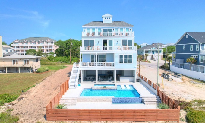 Atlantic Beach Casa | Reduced Rates @ Bailey's Lighthouse - Luxury Ocean Front Home - Pool, Hot Tub, Game Room - 7 Bed/7.5 Bath