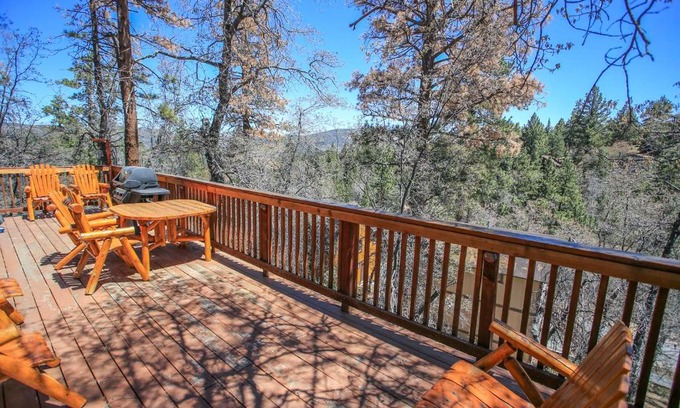 Upper Moonridge Casa | Rest N Relax Inn - Beautiful chalet-style cabin features dramatic forest and slope views!