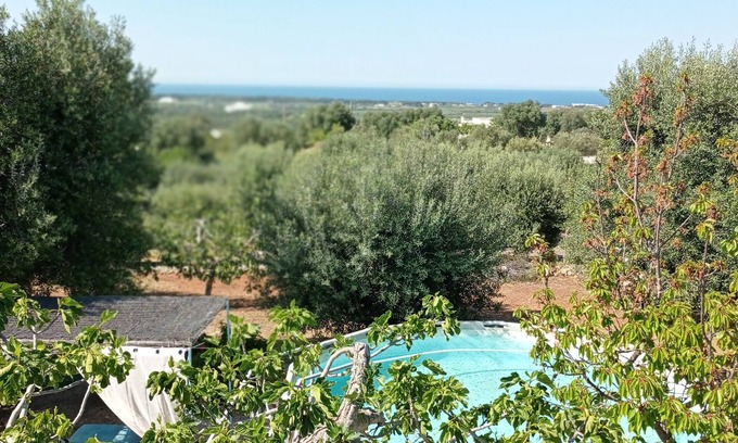 Carovigno Cabaña | Trullo romántico para 2 piscina con vista al mar Wifi, maravilloso jardín tranquilo