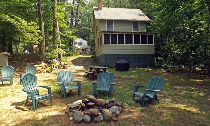 Gray Cabaña | Rustic classic Maine cottage with 450' of shared sandy beach on Little Sebago
