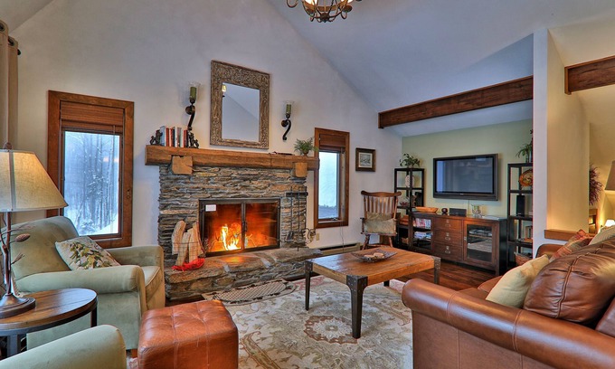 Plymouth Casa | Rustic home with a private hot tub, fireplace, cable, & washer/dryer
