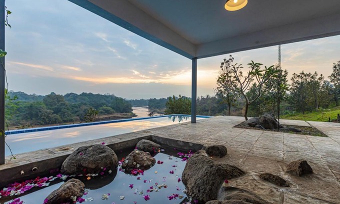Karjat Villa | SaffronStays One Tree Farm, Karjat-Infinity Pool Villa With River View