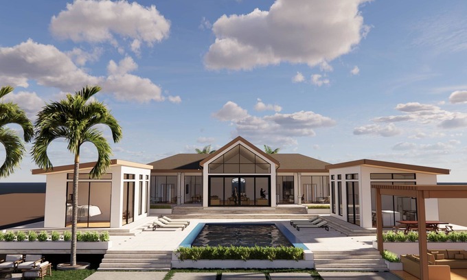 Farmer's Hill Villa | Sandcliffe Villa, - New 6,000 SQFT. Villa, Close to airport & Town w/ enclosed poolside kitchen!