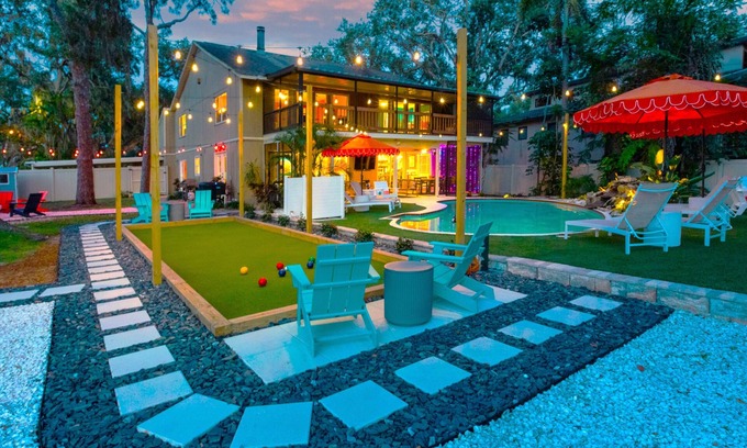 Whitfield Casa | Sara Bay Base Camp: Private Tropical Oasis, Pool, Golf, Bocce, Firepit, PETS