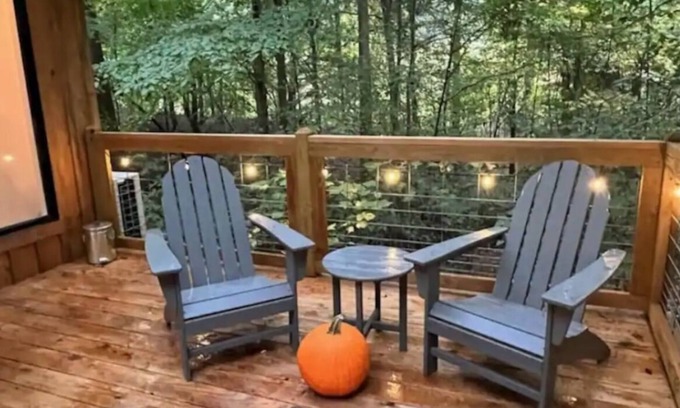 Shelby Cabina | Secluded creekside treehouse cabin in Shelby with hot tub, AC, WiFi