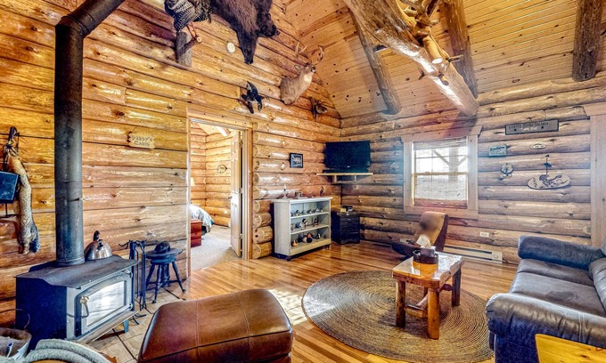 Lyndon Station Casa | Secluded log cabin near Wisconsin Dells with wood stove & grill - dog-friendly