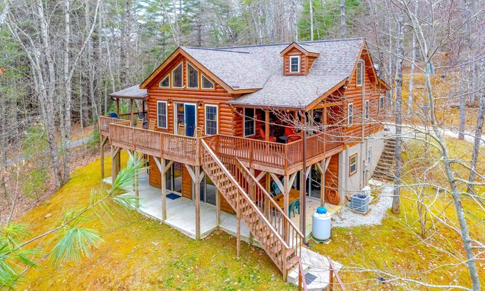 Cullowhee Casa | Spacious cabin near lake & boat ramp with firepit, foosball, bar, decks & WiFi