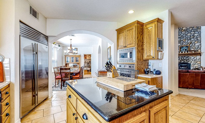 Banning Casa | Spacious home on 3.5 acres with covered patio, gourmet kitchen, & patio
