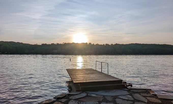 Lake Ariel Casa | Spacious lakefront home w/ deck, firepit, and pergola in Hideout gated community
