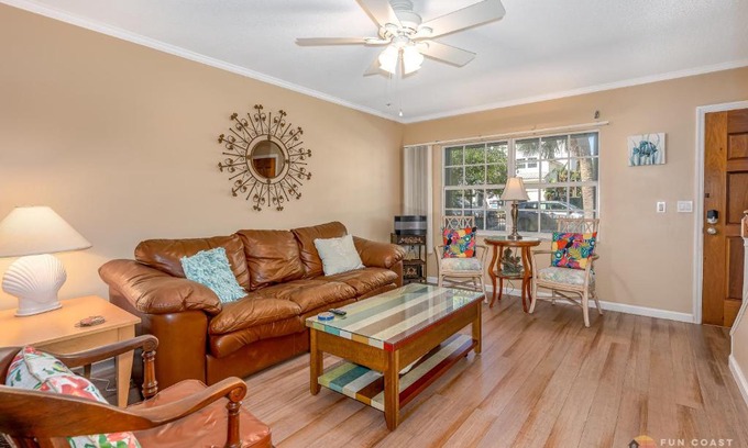 New Smyrna Beach Casa | STEPS from Flagler Avenue! Charming Home with Private Garage and Full Kitchen!