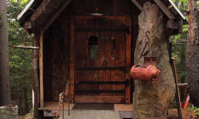 Canterbury Cabina | Stone Haven "Tent Cabin" with a cast iron fire pit in Canterbury, NH.