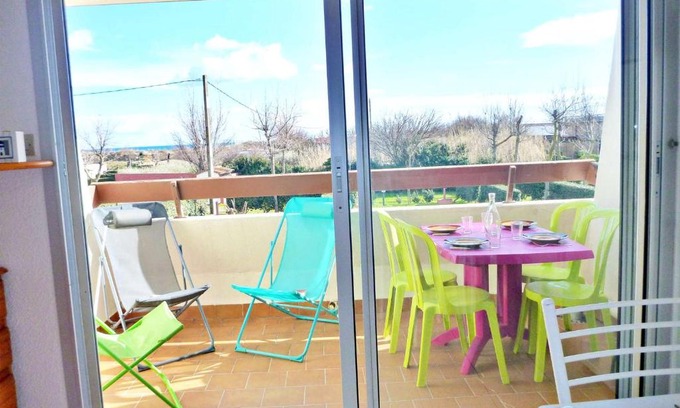 Marseillan Apartamento | Studio cabine cosy avec terrasse, accès direct plage et parking privé, 2-4 pers, animaux ok - FR-1-387-139