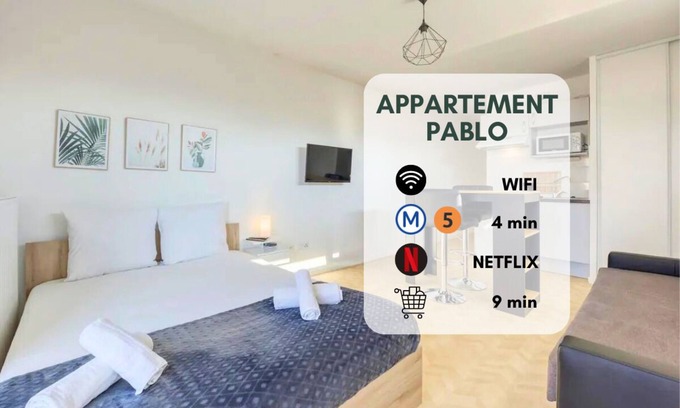 Bobigny Apartamento | Studio Pablo à 4 min du Métro 5 et du Tram 2 ! Proche Paris, Idéal Pour un duo