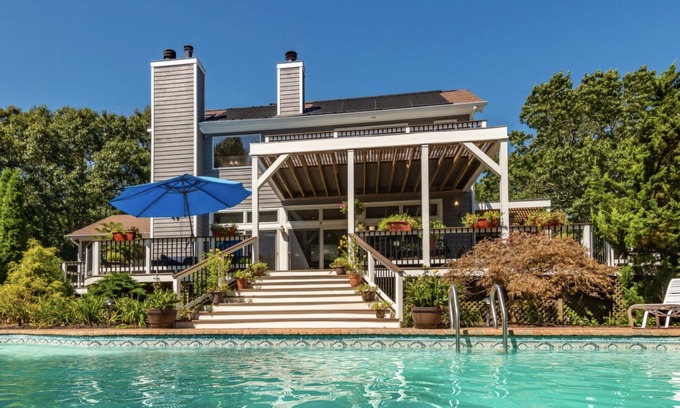Cutchogue Casa | Stunning Beach House - steps from Peconic Bay w/Heated Pool