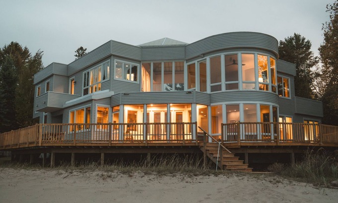 Cheboygan Casa | Stunning Lakefront Retreat with Private Beach, sleeps 12 people!