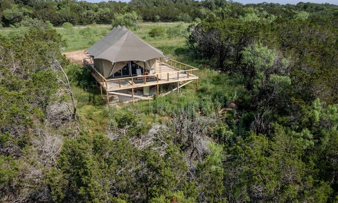 Marble Falls Cabina | Stunning Mountain View Safari Tent Glamping near AUSTIN / SAN ANTONIO