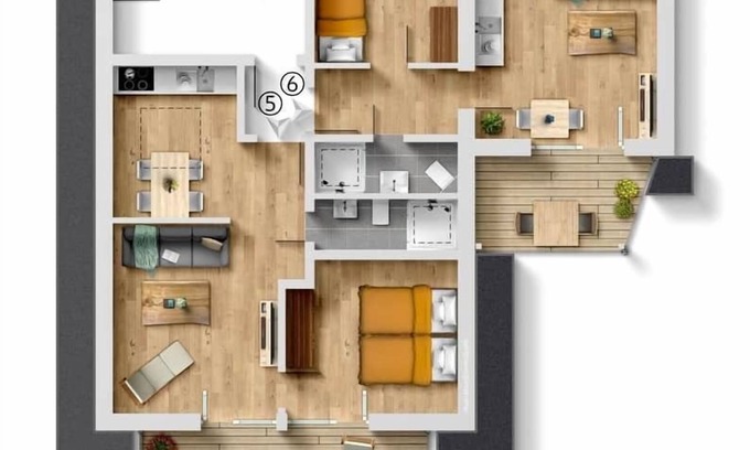 Bad Aibling Casa | Suite 5+6 / entire top floor with 3.5 rooms and 2 balconies.