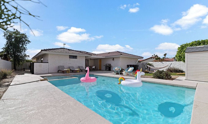 Bermuda Dunes Casa | Sunny SoCal Escape: Pool, Spa & Air Hockey Fun