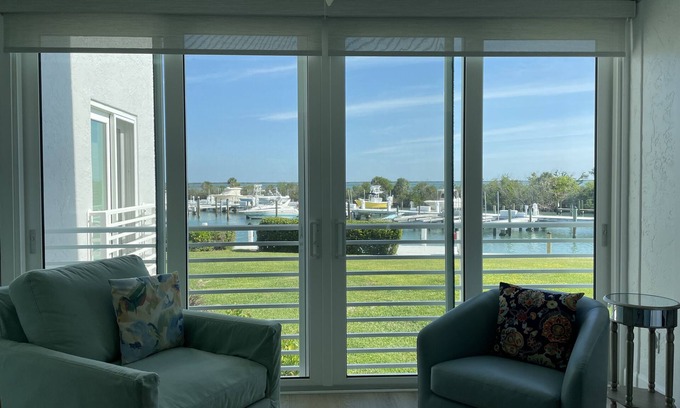 Boca Grande Condominio | Boca Grande Waterfront Condo overlooking Marina & Stunning Sunrises~Pool, WiFi
