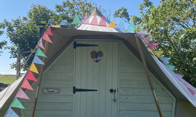 Camborne Cabina | The Glade. Luxury Bell Tent with partial sea and countryside views. Dog friendly