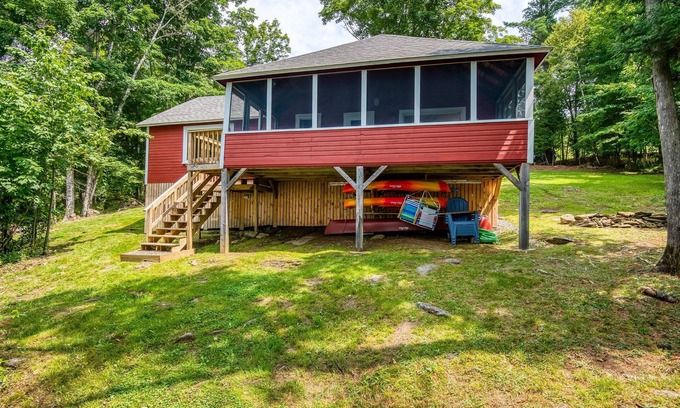 Rangeley Casa | The Little Red Camp - private waterfront on Rangeley Lake, wood stove and fire pit
