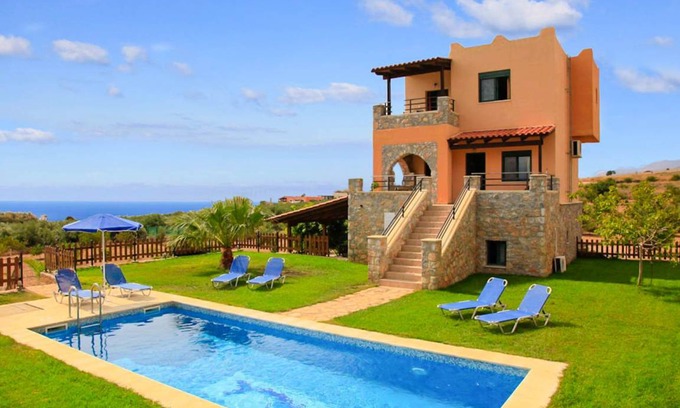 Fragkokastello Villa | Theo Beach Villa: Large Private Pool, Walk to Beach, Sea Views, A/C, WiFi