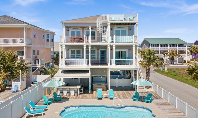Holden Beach Casa | ¡¡NUEVO!! - 5 dormitorios, 6 baños, opc. Piscina climatizada, bar Tiki, nido de cuervos, paseo a la playa