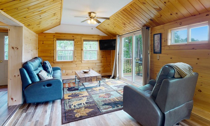 Belfast Cabina | Tranquil lake view cabin with fireplace, gas grill, WiFi, smart TV, & deck