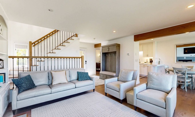Gilford Casa | Tranquil lakeside retreat with beach access, pool, firepit, & lovely patio views