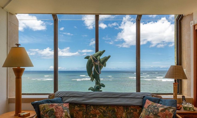 Mokuleia Condominio | Two Bedroom Ocean Front Condo en Waialua. impresionante vista de 180 grados del océano