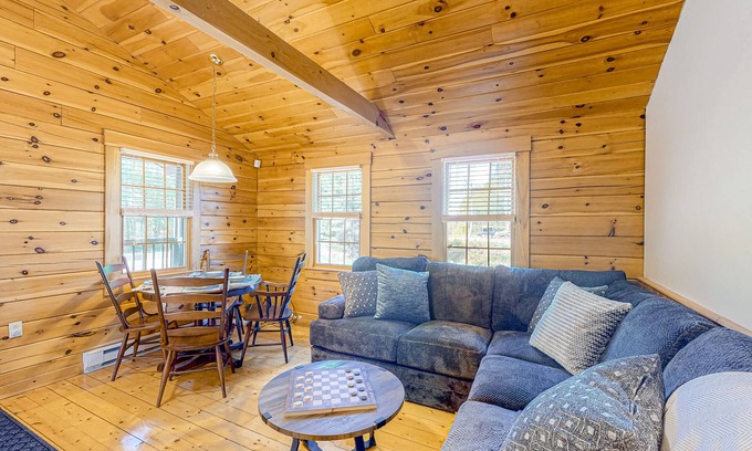 Lincolnville Cabina | Two log cabins on 5 acres with patios, grill, firepit, outdoor games, & W/D