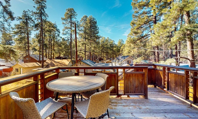 Mountainaire Casa | Two-story home with sunroom, large yard, fire pit, & BBQ grill