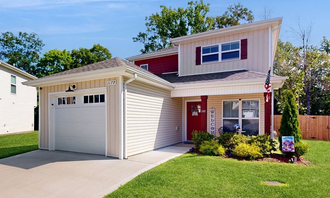 Clarksville Casa | Two-story home with private yard, patio, firepit, grill, & W/D