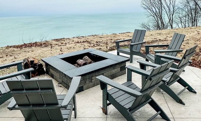 Benton Harbor Casa | Updated Lake House w/Private Beach, Sunset Views, Hot Tub, Fire Pit & Theater