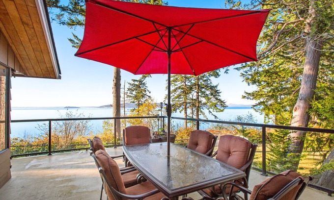 Camano Island Casa | Updated sound front home with water & mtn views, fireplace, firepit, balcony