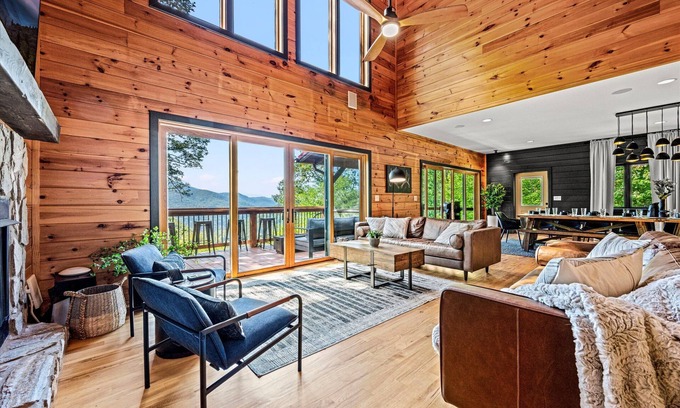 Maggie Valley Casa | Mtn Views, Sauna, HotTub, GameRm, Firepit, Theatre, 5500 sqft, luxeCabin Slps 23