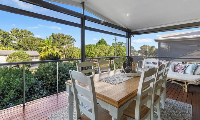 Tin Can Bay Casa | Views of the bay from this modern townhouse with pool!