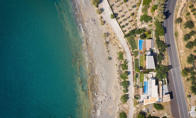 Koutsounari Villa | Villa Ammos, 4 habitaciones, 4 baños, piscina, área de comedor y sala de estar interior