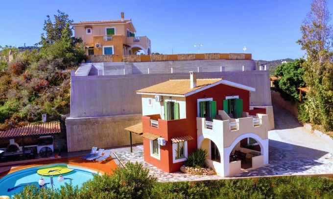 Agia Otro | Villa Jokasta in Stalos in Secluded Place with Pool, BBQ, Jacuzzi, Sea Views