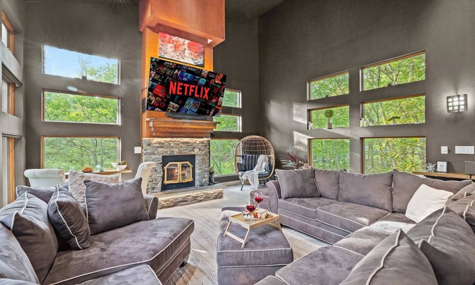 Bushkill Casa | Waterfall Views! Hot Tub, Game Room, Dog Friendly