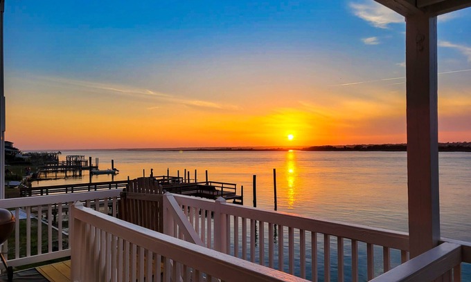 Topsail Beach Casa | Waterfront home with private boat dock & ocean view -dog-friendly & kid-friendly