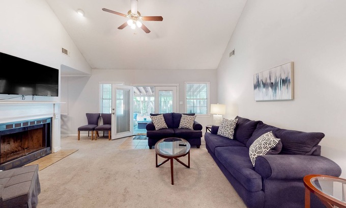 Savannah Casa | Well-appointed home with spacious backyard, firepit, streaming, & central AC