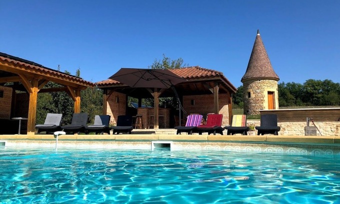 Marnac Otro | Casa de campo, amplio terreno con piscina, spa romano en mármol