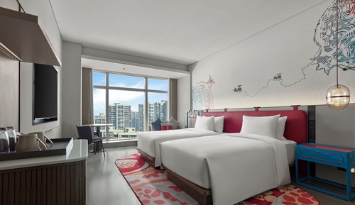 Habitación con 2 camas individuales, vistas al jardín