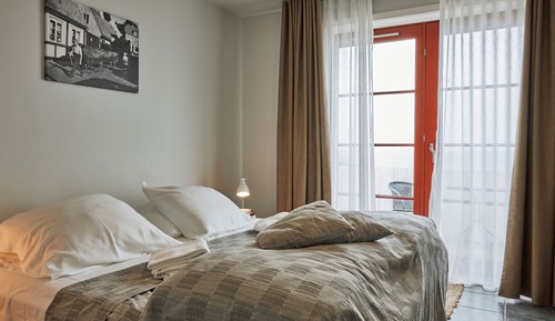 Habitación panorámica doble, 1 cama de matrimonio grande, patio, vistas al mar