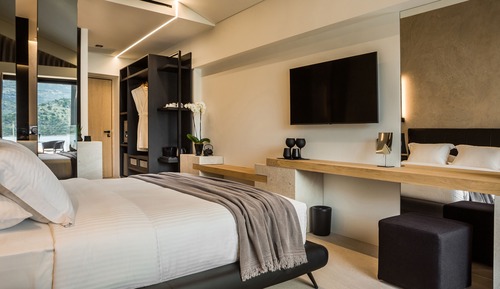 Habitación Deluxe doble, 1 cama de matrimonio con sofá cama, vistas al mar, planta baja