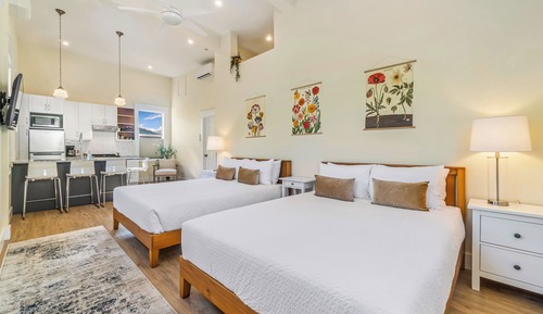 Habitación de lujo, 2 camas de matrimonio, cocina, vistas a la ciudad