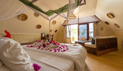 Habitación romántica doble, 1 cama de matrimonio grande, no fumadores, vistas al mar