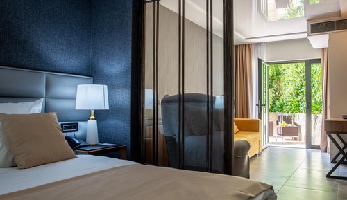 Habitación estándar, 1 cama de matrimonio grande con sofá cama, vistas al jardín