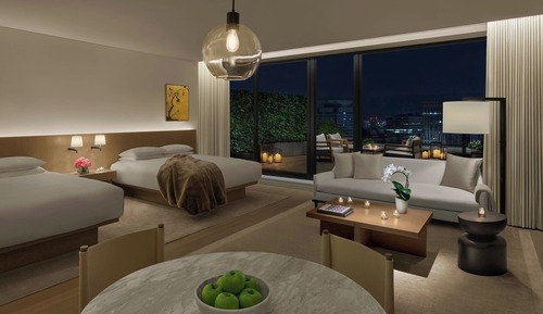 Habitación, 2 camas de matrimonio, balcón, vistas a la ciudad